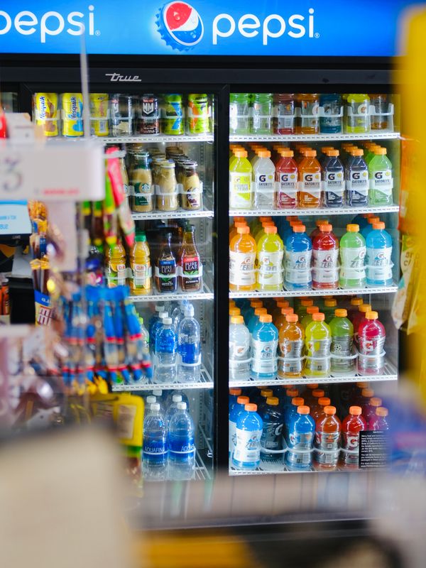 Smart cooler with Pepsi, Gatorade and water fully stocked